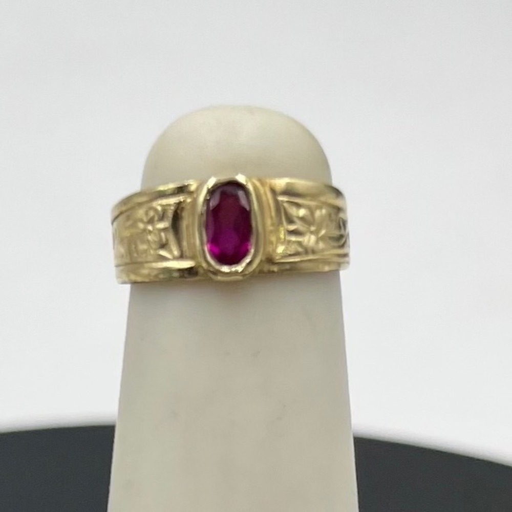Heirloom estate 14K yellow gold Baby Midi ring Ruby Red 1. 25 grams ornate Sz 1